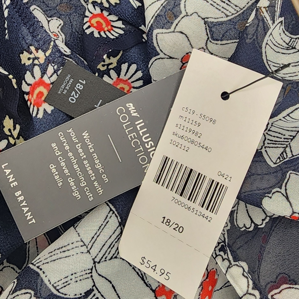 Lane Bryant Navy Floral Kimono Cardigan With Waist Drawstring Size 18/20 NWT - Picture 2 of 7